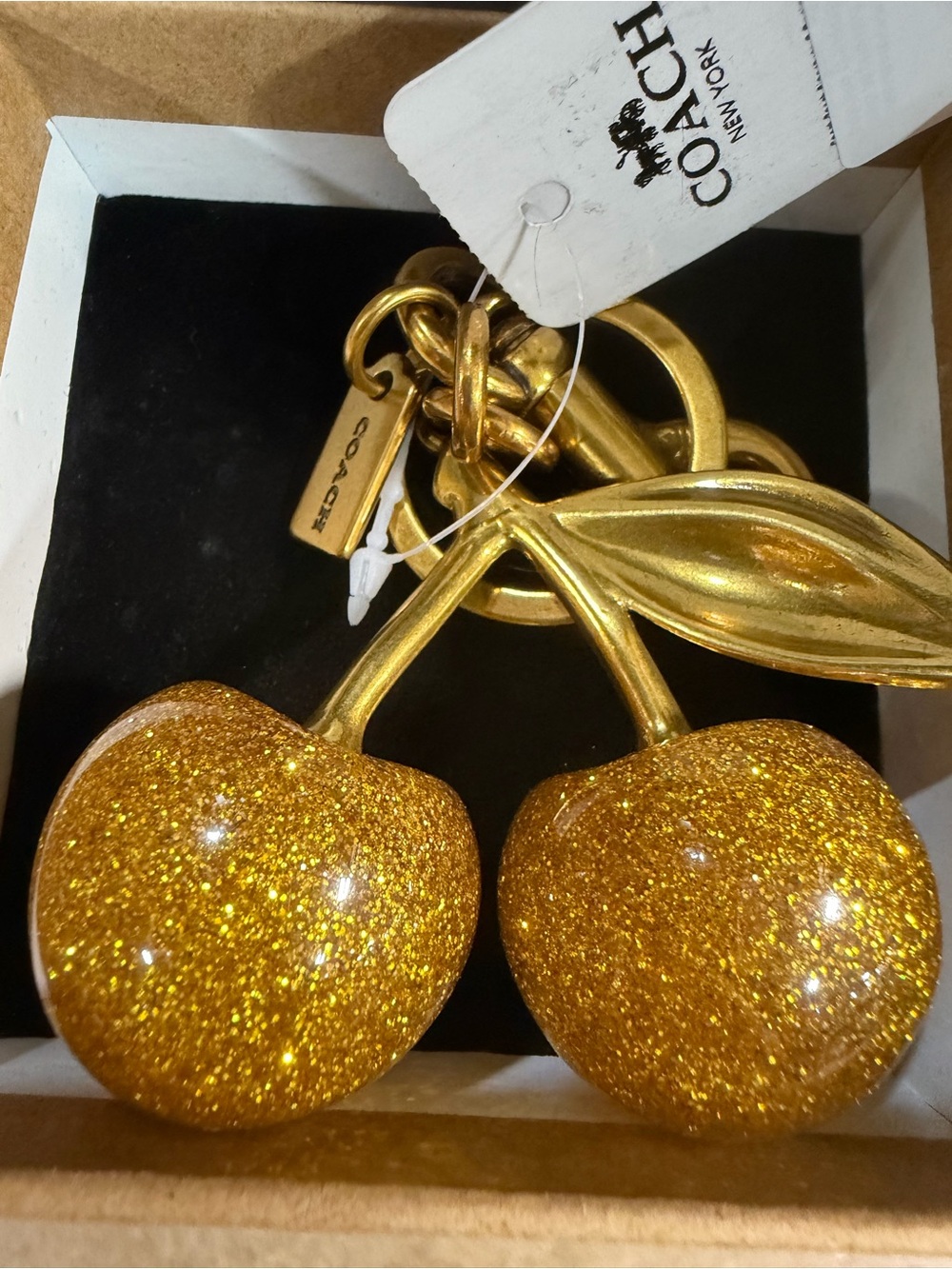 Anthropologie Gold Glitter Cherry Keyring